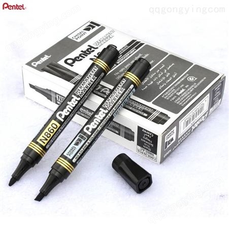 日本Pentel派通 N860平头箱头笔 黑色记号笔单头油性防水记号笔