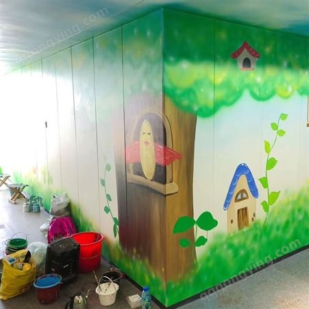 艺彩幼儿园外墙墙体彩绘 清新卡通风格墙绘设计