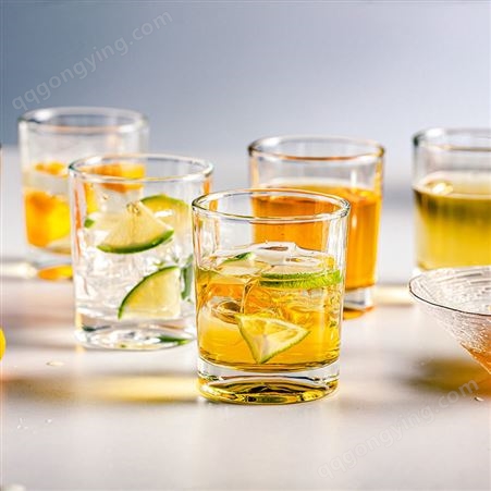 威士忌杯方形烈酒杯玻璃水杯 家用透明圆形牛奶杯果汁杯八角啤酒杯