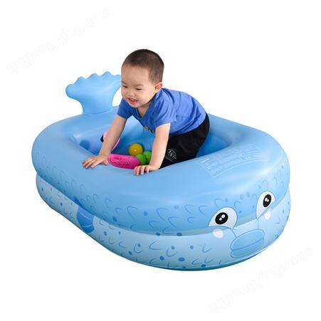 厂家批发蓝色气鼓鱼儿童充气水池游泳池家用宝宝加厚戏水池玩具池