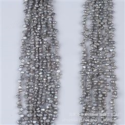 灰色5-6mm小巴洛克珍珠半成品串天然淡水珍珠两面光头孔批发