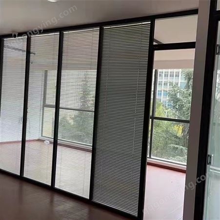 折叠移动办公室隔断 简约现代 玻璃隔断墙 双玻百叶隔音墙