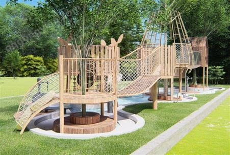 景区幼儿园网红民宿室外大型非标定制木质组合滑梯游乐设备