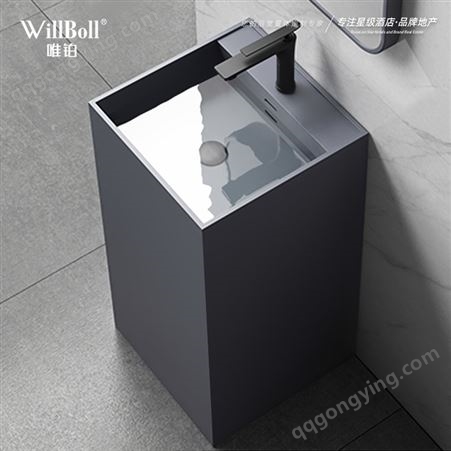 唯铂立柱式洗脸盆卫生间柱盆人造石家用黑色落地式洗手池单孔一体