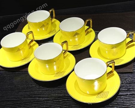 黄色高级潮流陶瓷器皿 时尚简约 手工定制 酒店摆台餐具批发