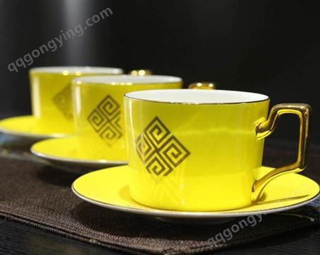 黄色高级潮流陶瓷器皿 时尚简约 手工定制 酒店摆台餐具批发