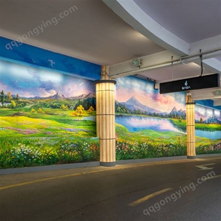 停车场车库美化 室内墙壁装饰彩绘画 会有时文化