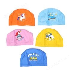 儿童PU游泳帽高弹柔软帽不勒头防水涂层泳帽时尚卡通印刷印制泳帽