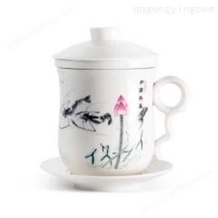 红素中国白会议杯老板杯带盖茶杯 500件起订不单独零售