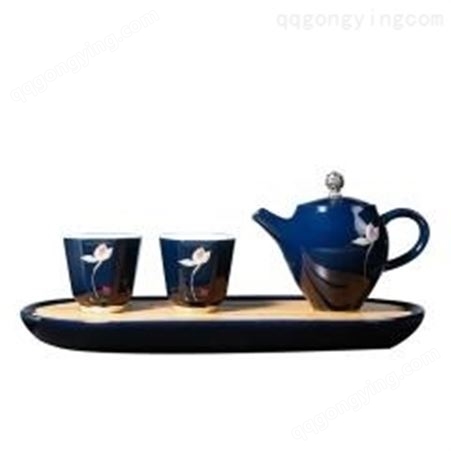 红素一壶四杯 霁蓝釉旅行茶具 功夫茶具套装 100套起订不单独零售