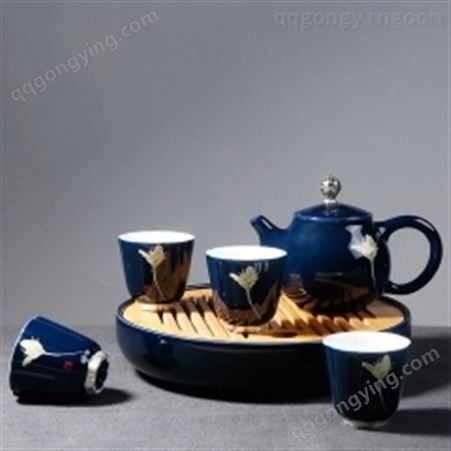 红素一壶四杯 霁蓝釉旅行茶具 功夫茶具套装 100套起订不单独零售